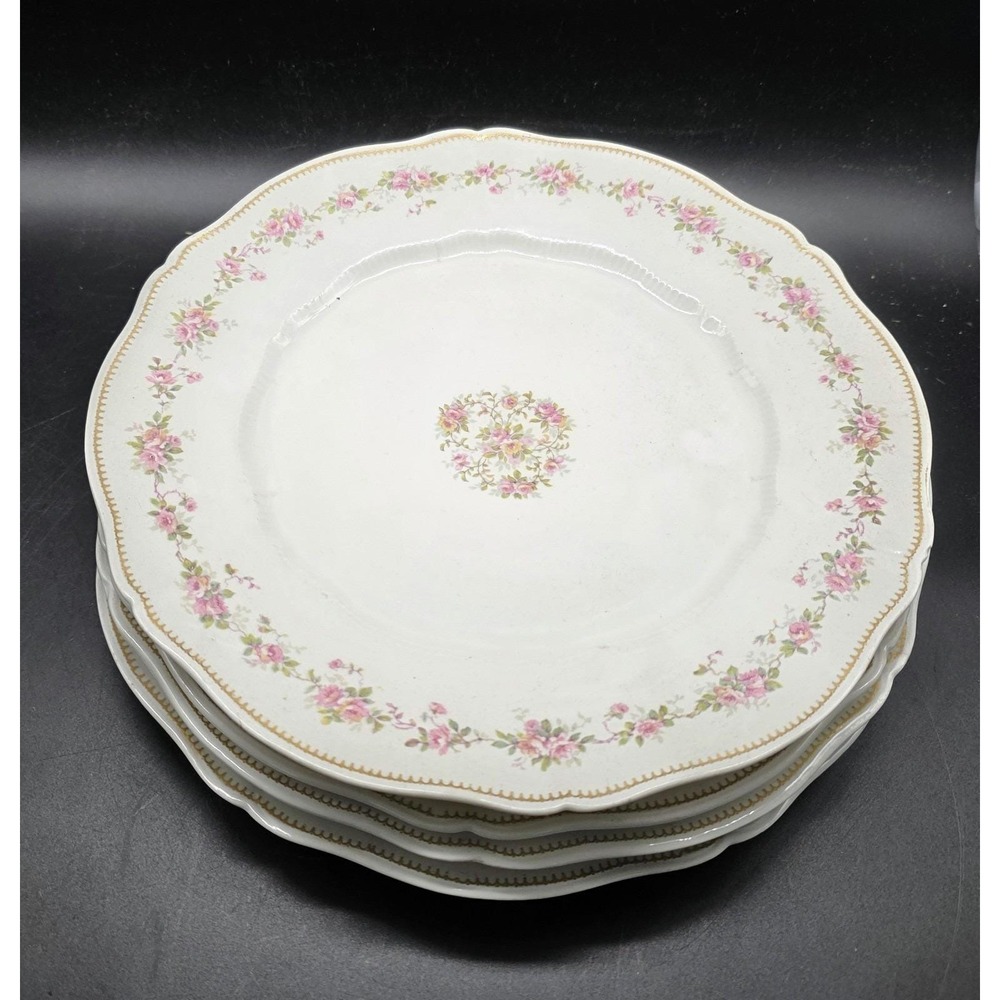 Set/4 Antique Theodor Haviland Limoges 9.5" Pink Rose Dinner Plate France
